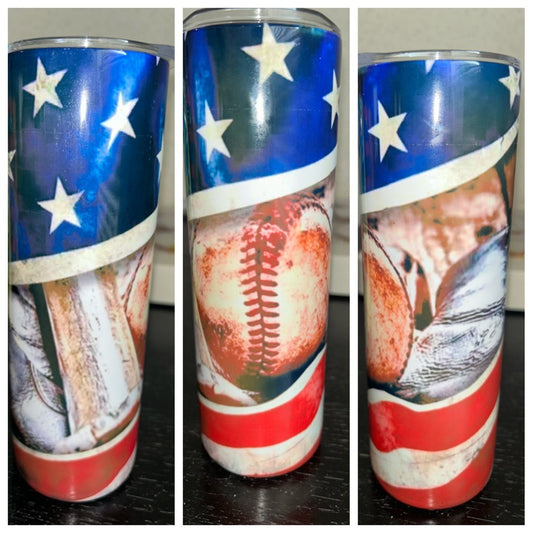 American Flag Baseball Tumbler