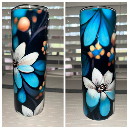 3D Blue Flowers Tumbler