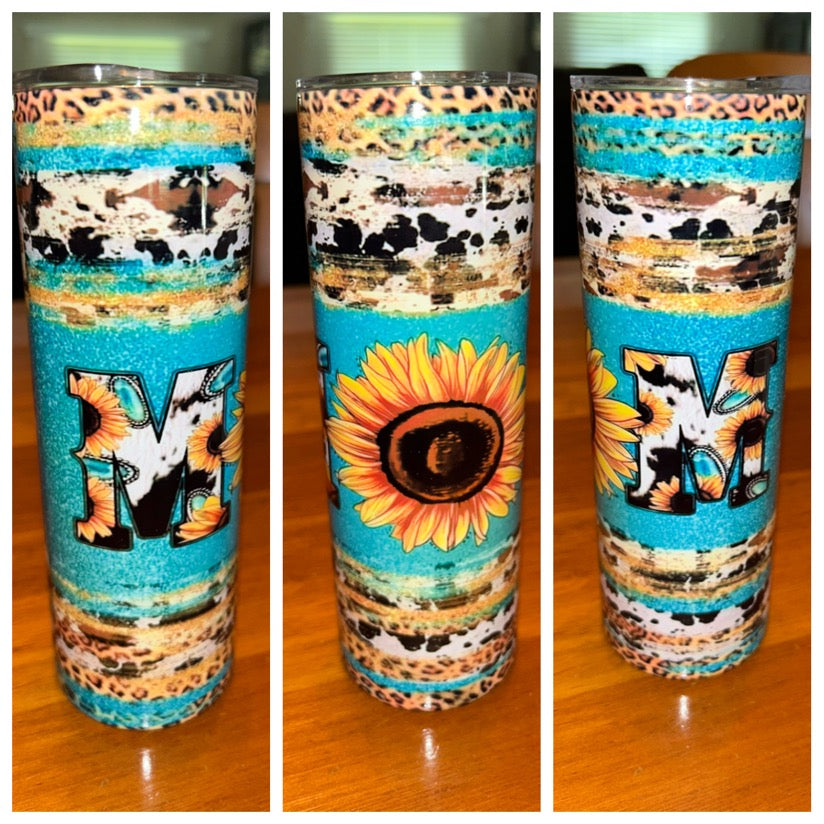 Teal Sunflower Mom Tumbler