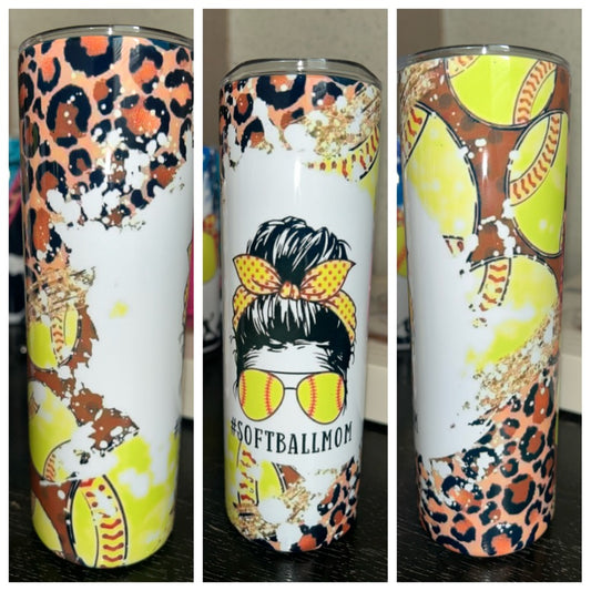 Leopard Softball Mom Tumbler