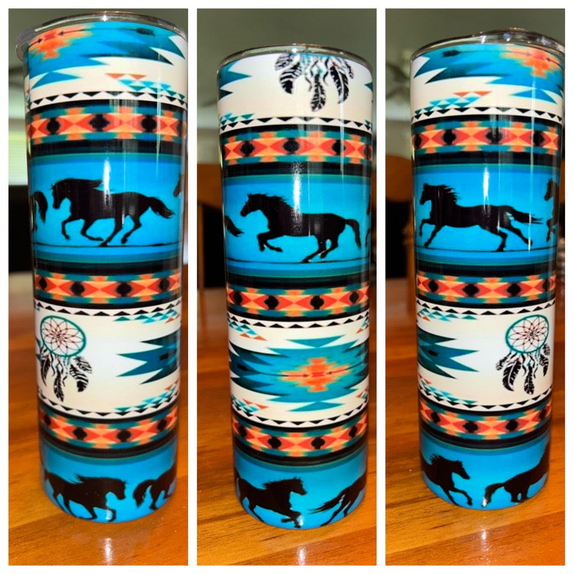 Aztec Blue Horses Tumbler